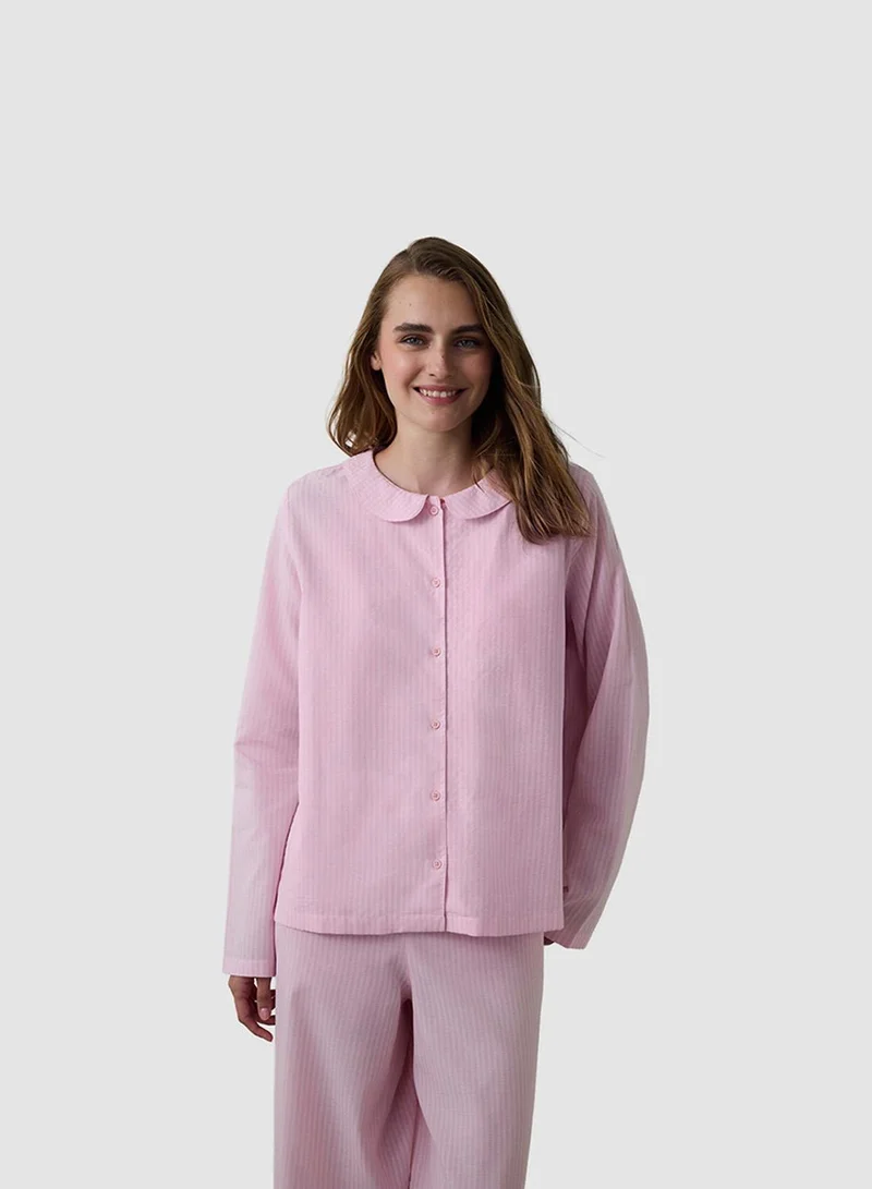 بنتي Striped Tie Detail Shirt Collar Pajama Set